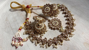 Gold Polki Kundan Necklace Set with Earrings and Tikka | Wedding Bridal Necklace | Indian Jewelry | Bridal Jewelry | Alia