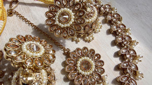 Gold Polki Kundan Necklace Set with Earrings and Tikka | Wedding Bridal Necklace | Indian Jewelry | Bridal Jewelry | Alia