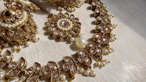 Gold Polki Kundan Necklace Set with Earrings and Tikka | Wedding Bridal Necklace | Indian Jewelry | Bridal Jewelry | Alia