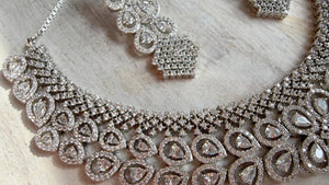 Silver Diamond Necklace | Bridal Necklace Set | Indian Diamond Necklace | CZ Choker