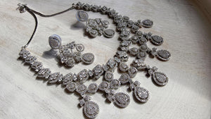 Silver Diamond Necklace | Bridal Necklace Set | Indian Diamond Necklace | CZ Choker