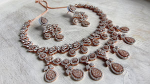 Rose Gold Diamond Necklace | Bridal Necklace Set | Indian Diamond Necklace | CZ Choker