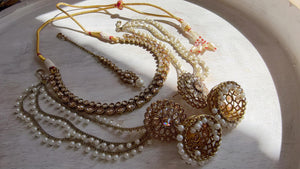 Antique Polki Kundan Mint Necklace Set with Bahubali Jhumka & Maang Tikka | Indian Bridal Jewelry