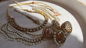 Antique Polki Kundan Mint Necklace Set with Bahubali Jhumka & Maang Tikka | Indian Bridal Jewelry