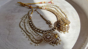 Antique Polki Kundan Mint Necklace Set with Bahubali Jhumka & Maang Tikka | Indian Bridal Jewelry