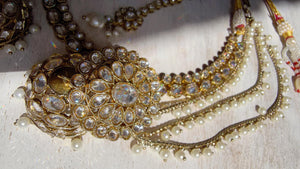 Antique Polki Kundan Mint Necklace Set with Bahubali Jhumka & Maang Tikka | Indian Bridal Jewelry