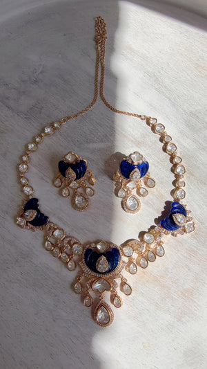 Blue Kundan Diamond Necklace Set | Indian Bridal Wedding Jewelry | Traditional Bridal Statement Necklace