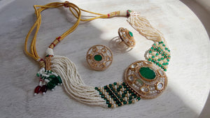 Green Kundan Diamond Necklace Set | Indian Bridal Wedding Jewelry | Traditional Bridal Statement Necklace