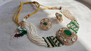 Green Kundan Diamond Necklace Set | Indian Bridal Wedding Jewelry | Traditional Bridal Statement Necklace