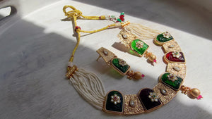 Traditional Kundan Statement Green Necklace Set/Indian Bridal Jewelry/Gold Finish Wedding Necklace - Heritage