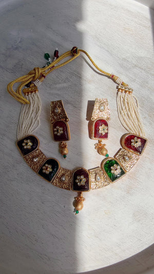Traditional Kundan Statement Ruby Necklace Set/Indian Bridal Jewelry/Gold Finish Wedding Necklace - Heritage