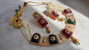 Traditional Kundan Statement Ruby Necklace Set/Indian Bridal Jewelry/Gold Finish Wedding Necklace - Heritage