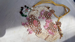 Moissanite Monalisa Turquoise Baby Pink Choker Necklace Set | Kundan Chandbali Bridal Jewelry | Gold Plated Set
