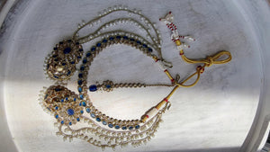 Antique Polki Kundan Blue Necklace Set with Bahubali Jhumka & Maang Tikka | Indian Bridal Jewelry
