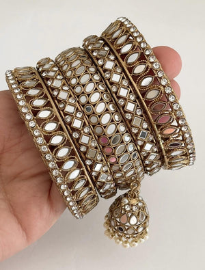 Punjabi Mirror chuda bangles set/Punjabi Mirror jhumka bangles set/Kangans/Statement bangles/Indian jewelry/wedding jewelry/