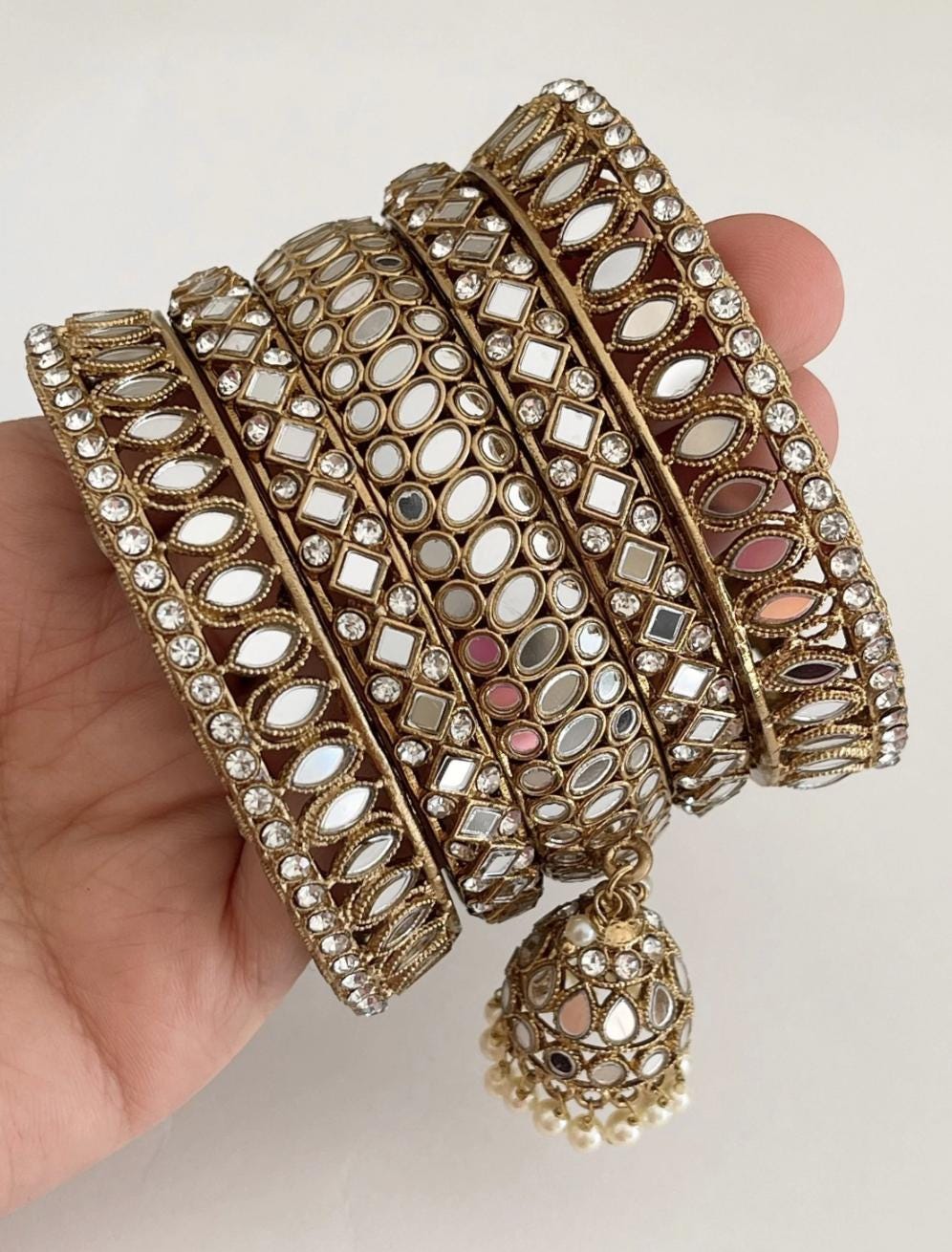 Punjabi Mirror chuda bangles set/Punjabi Mirror jhumka bangles set/Kangans/Statement bangles/Indian jewelry/wedding jewelry/
