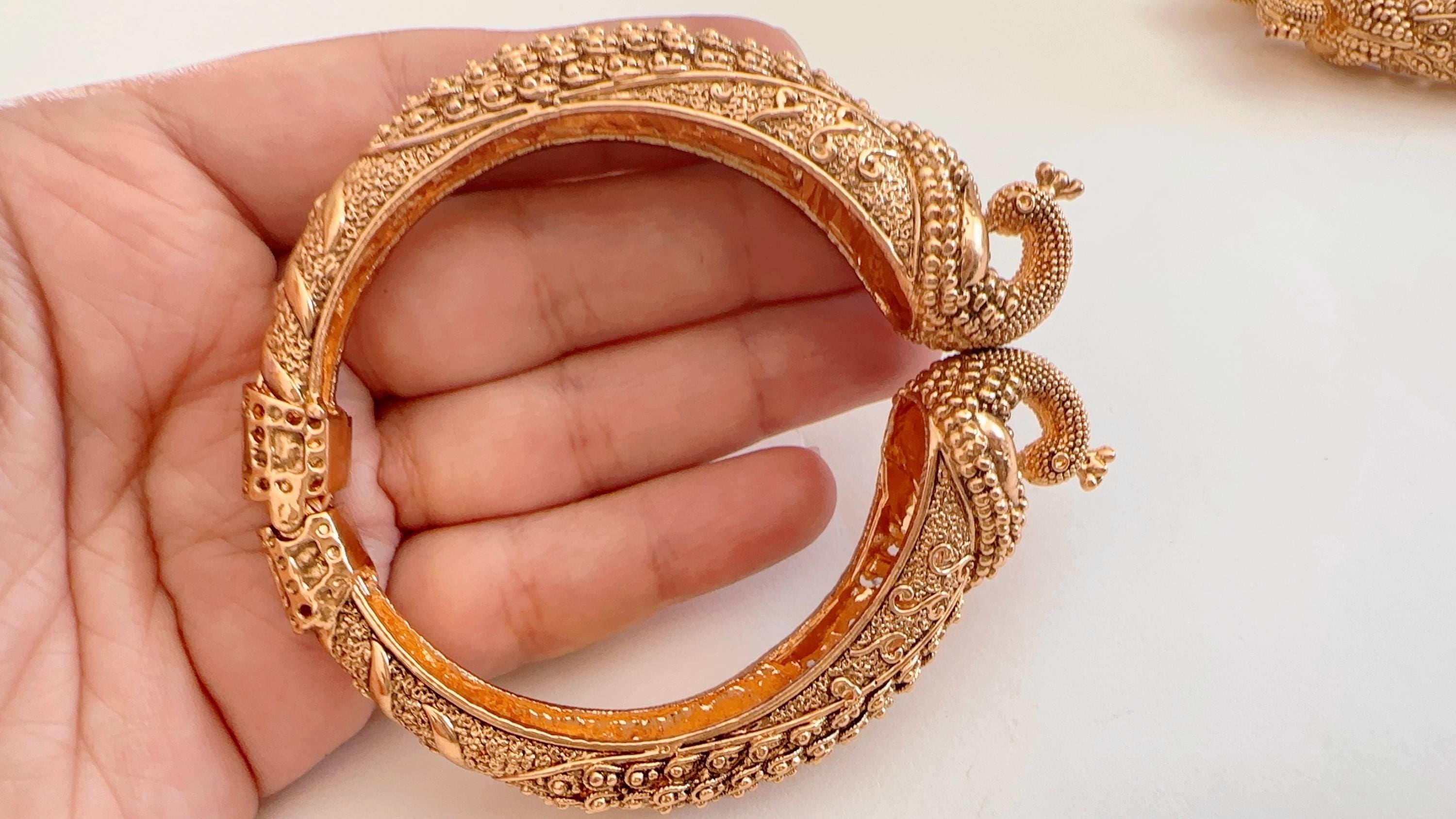 Peacock Openable Gold kada /Antique gold Kada/Kundan bridal bangles set/Gold Kada/Indian bangles Bracelets