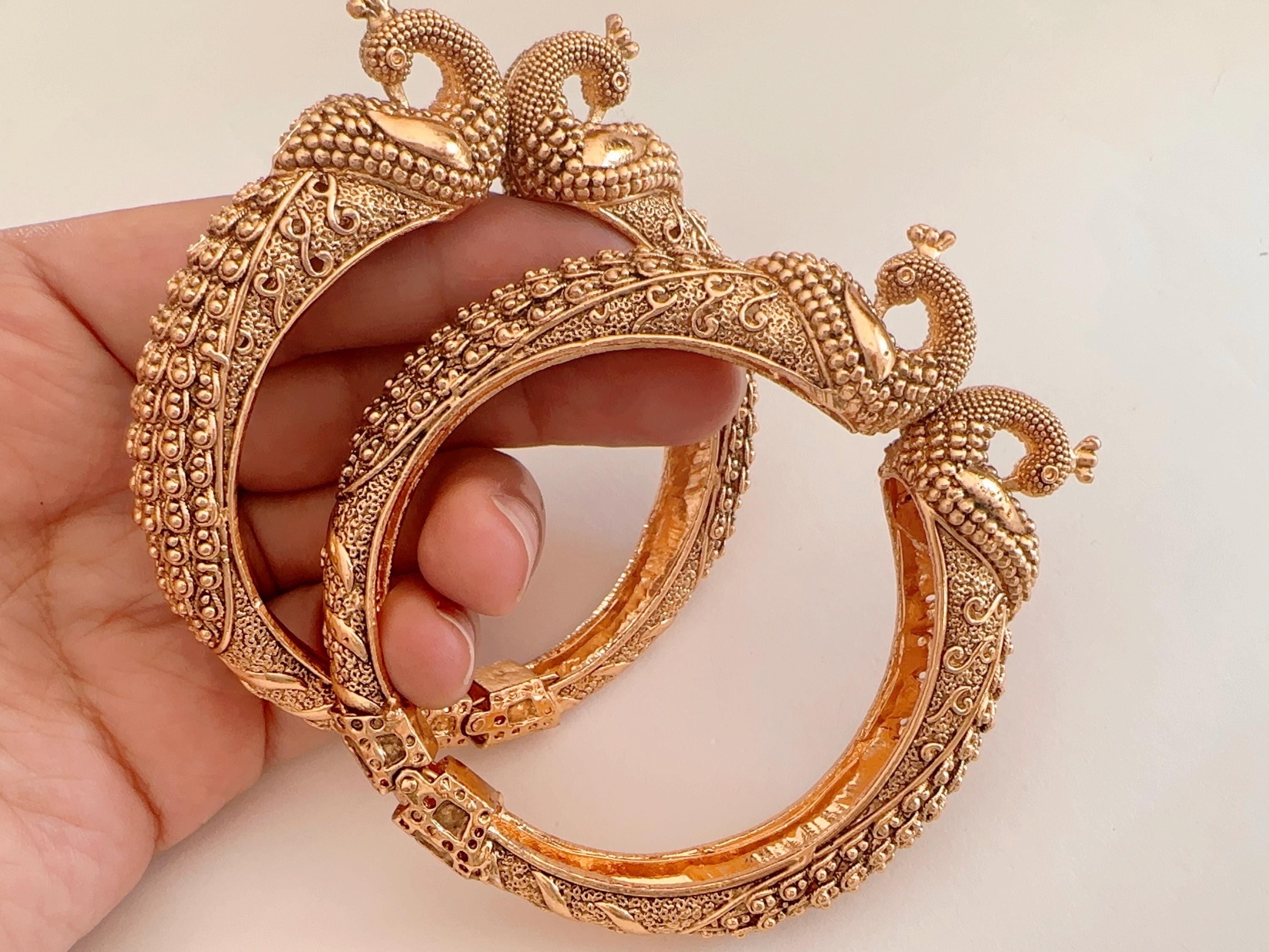 Peacock Openable Gold kada /Antique gold Kada/Kundan bridal bangles set/Gold Kada/Indian bangles Bracelets