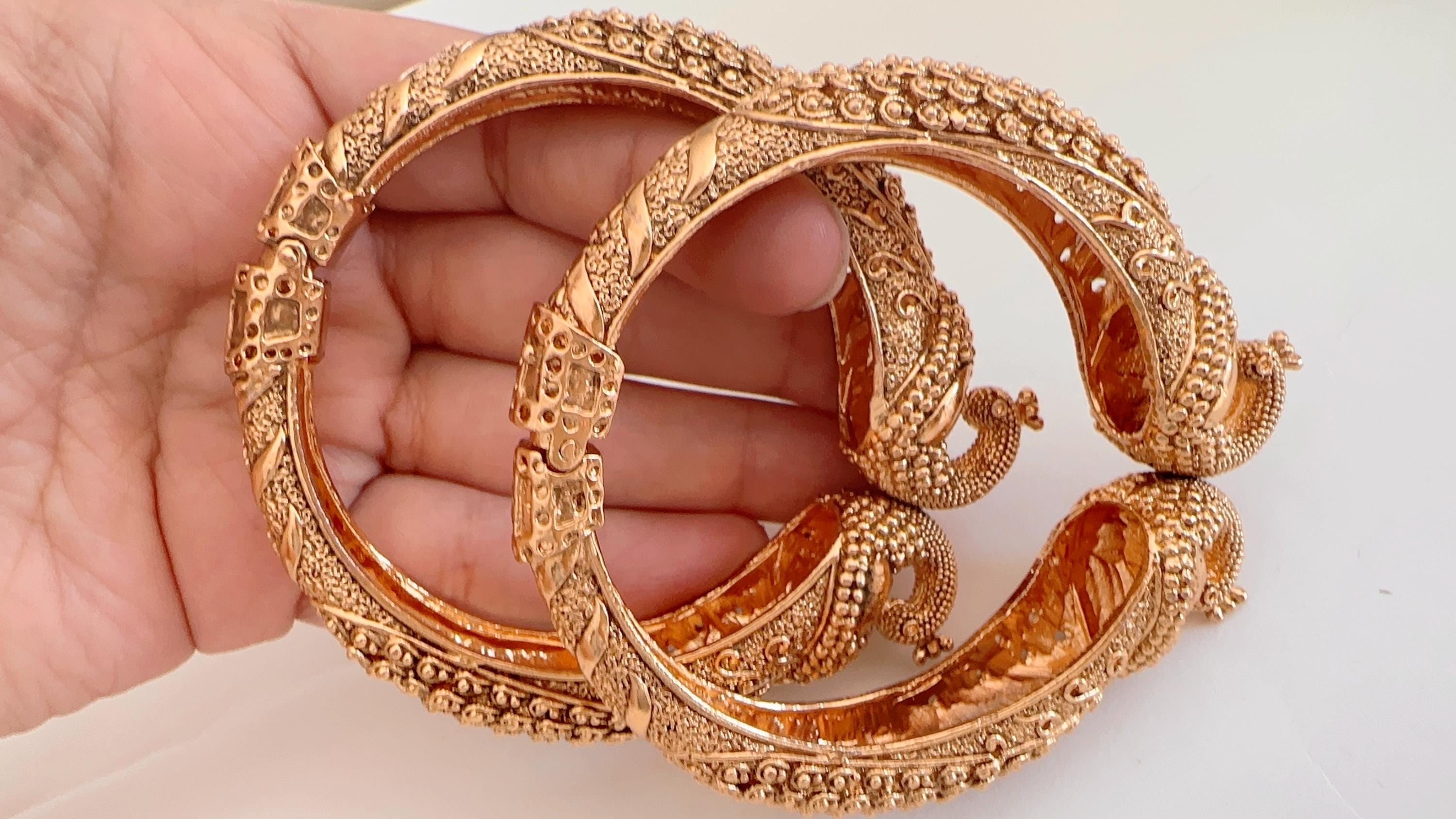 Peacock Openable Gold kada /Antique gold Kada/Kundan bridal bangles set/Gold Kada/Indian bangles Bracelets