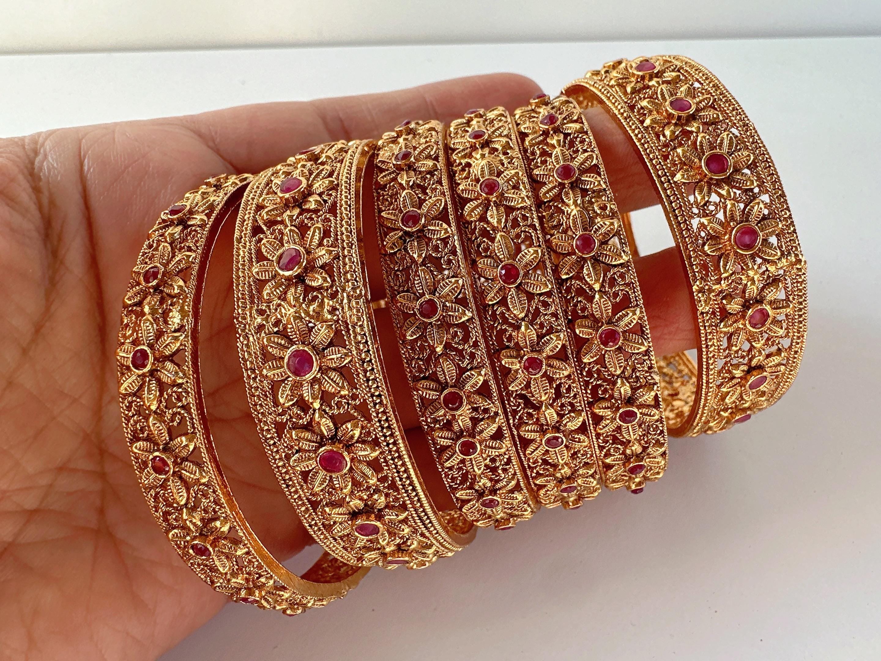 Set of 6 gold Antique Bridal bangles set/Bridal bangles/Rajwadi bangles/Indian Bangles/Bangles/gold plated bangles/Indian Wedding Jewelry