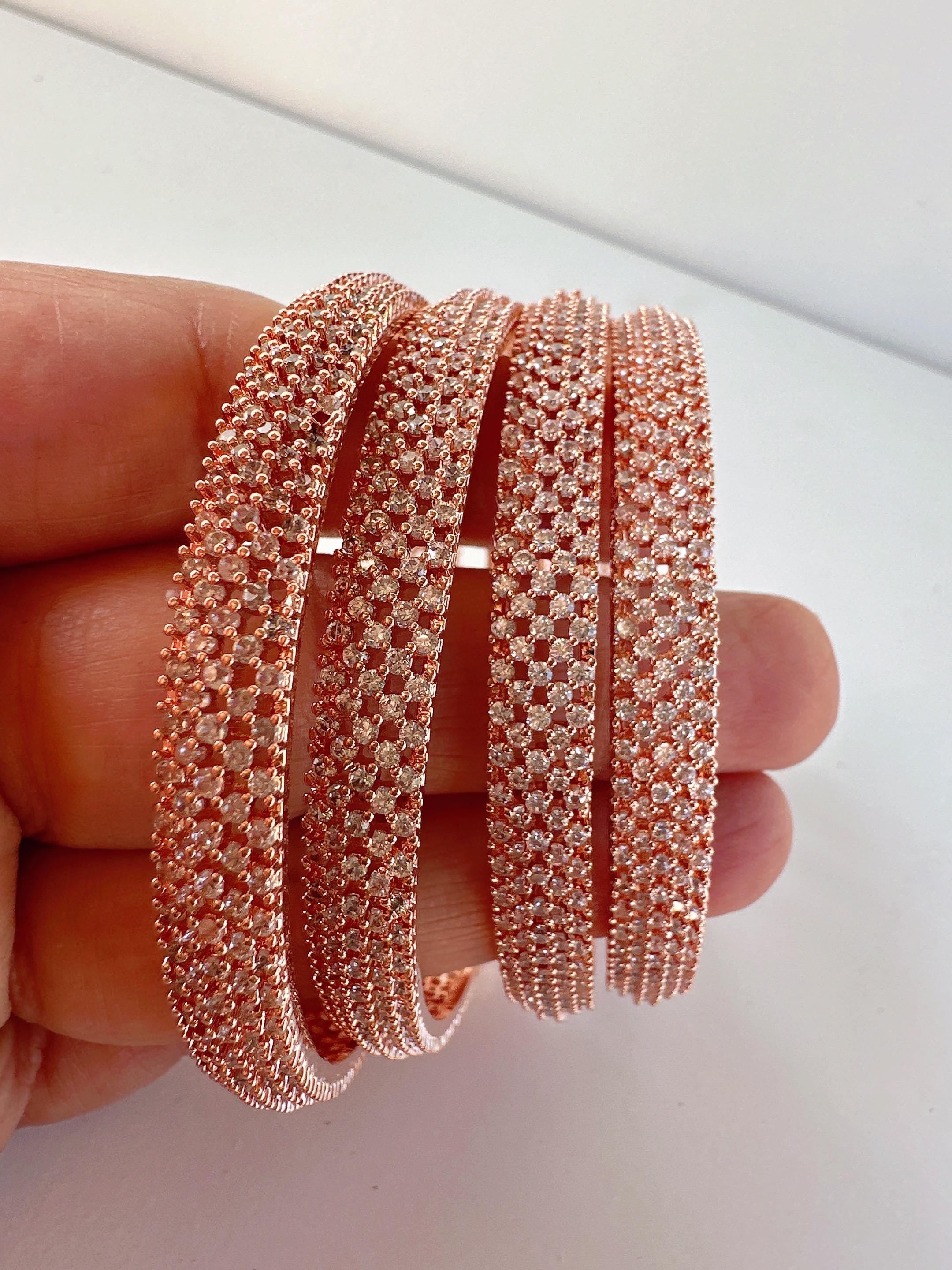 Rose gold Diamond Bangle 4 PC Set /Rose Gold Cubic Zirconia Designer Bangles /Indian Jewelry / Indian Bangle/Rose gold Bracelets