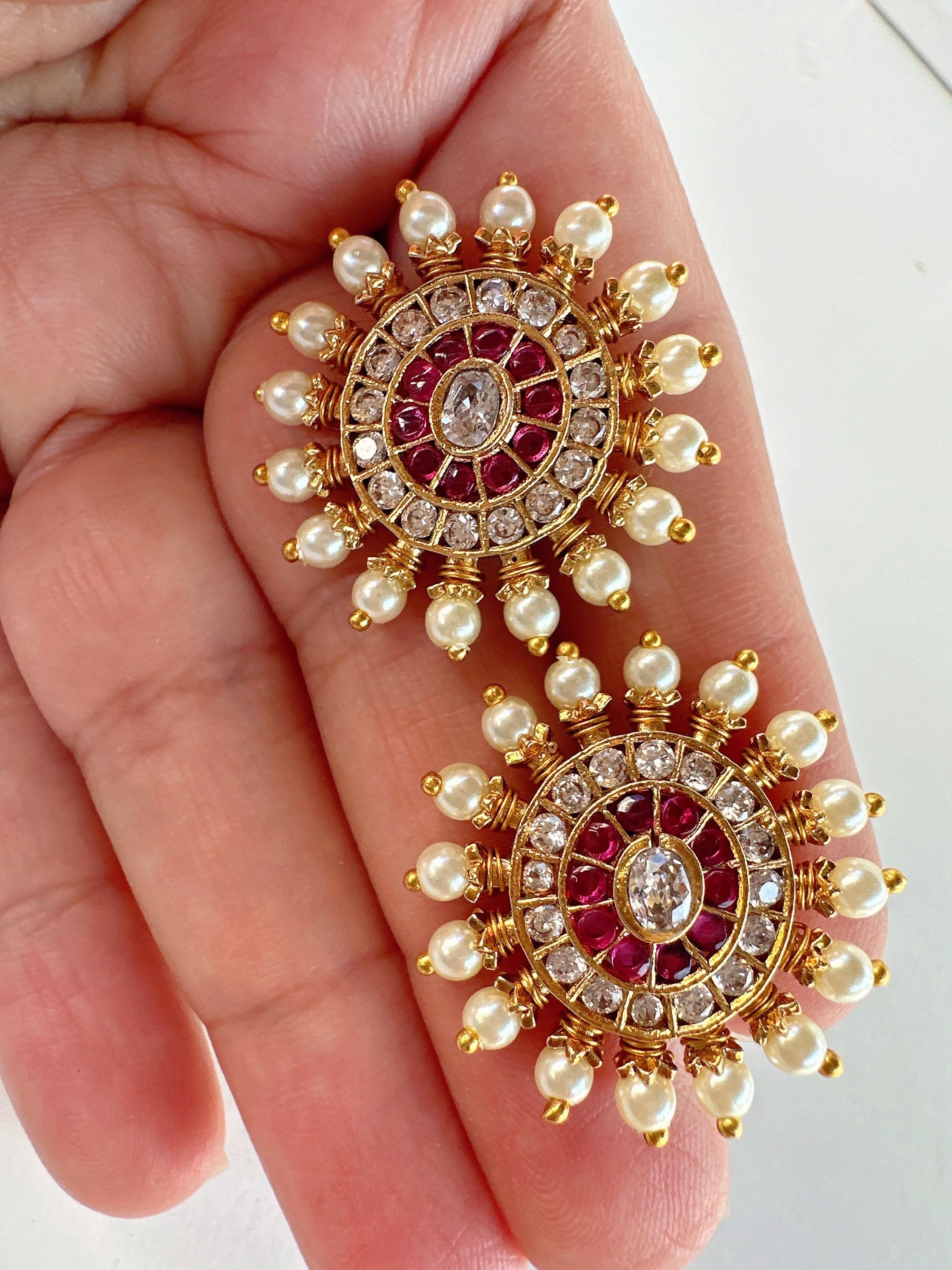 Kundan Stud Diamond Earrings /Indian Studs/Indian Jewelry/Ruby Green Studs/Statement Stud Earring/Kundan Stud Earrings