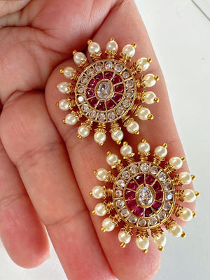 Kundan Stud Diamond Earrings /Indian Studs/Indian Jewelry/Ruby Green Studs/Statement Stud Earring/Kundan Stud Earrings