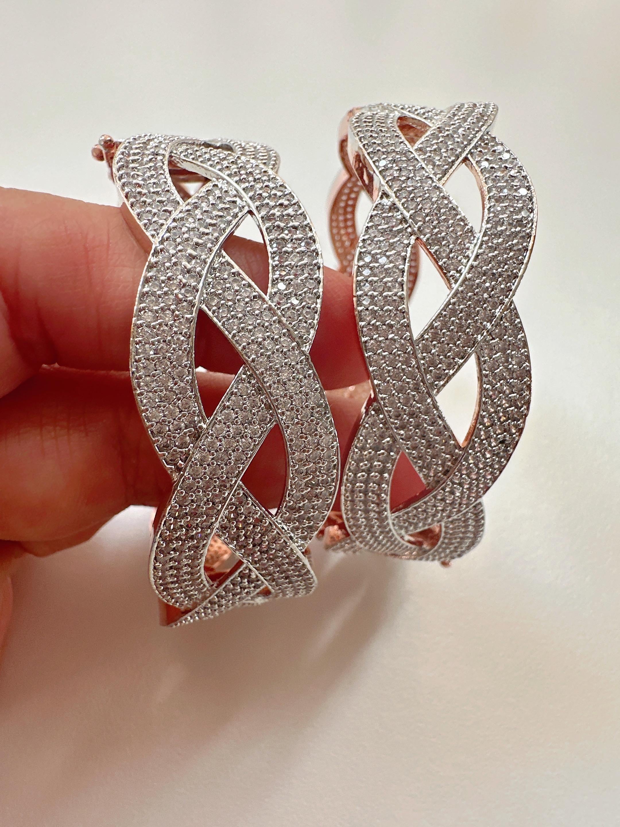 Rose gold American diamond bangle/ Cz stone 2 tone gold kada / Indian bangles/Indian Jewelry /bridal jewelry/Diamond bracelet