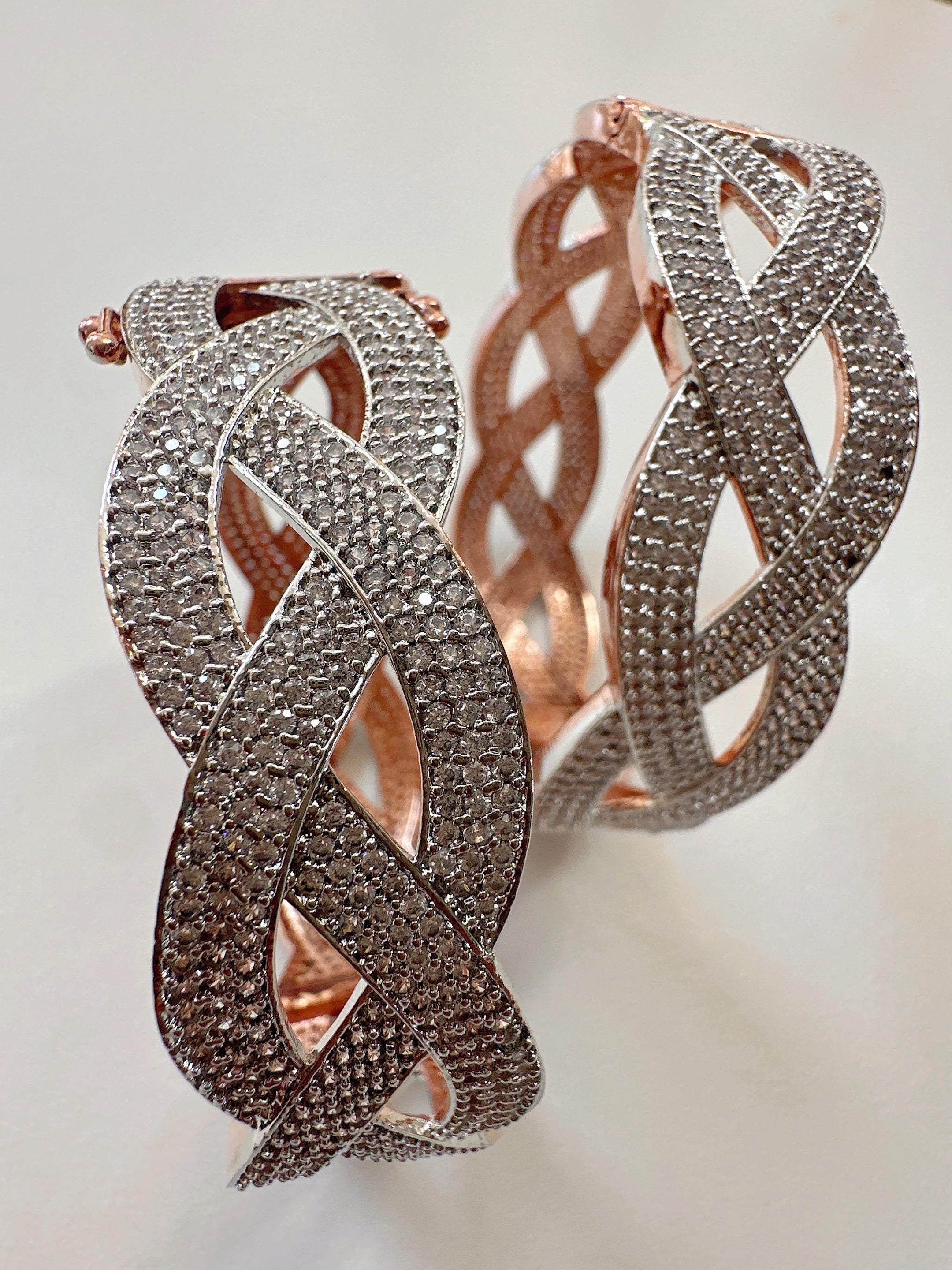 Rose gold American diamond bangle/ Cz stone 2 tone gold kada / Indian bangles/Indian Jewelry /bridal jewelry/Diamond bracelet