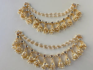 Gold kundan pearl jhumki Ear Chain/Sahare/Earring support chain/Kaan sahara//Pakistani Jewelry/Bahubali Earrings/Indian Jewelry