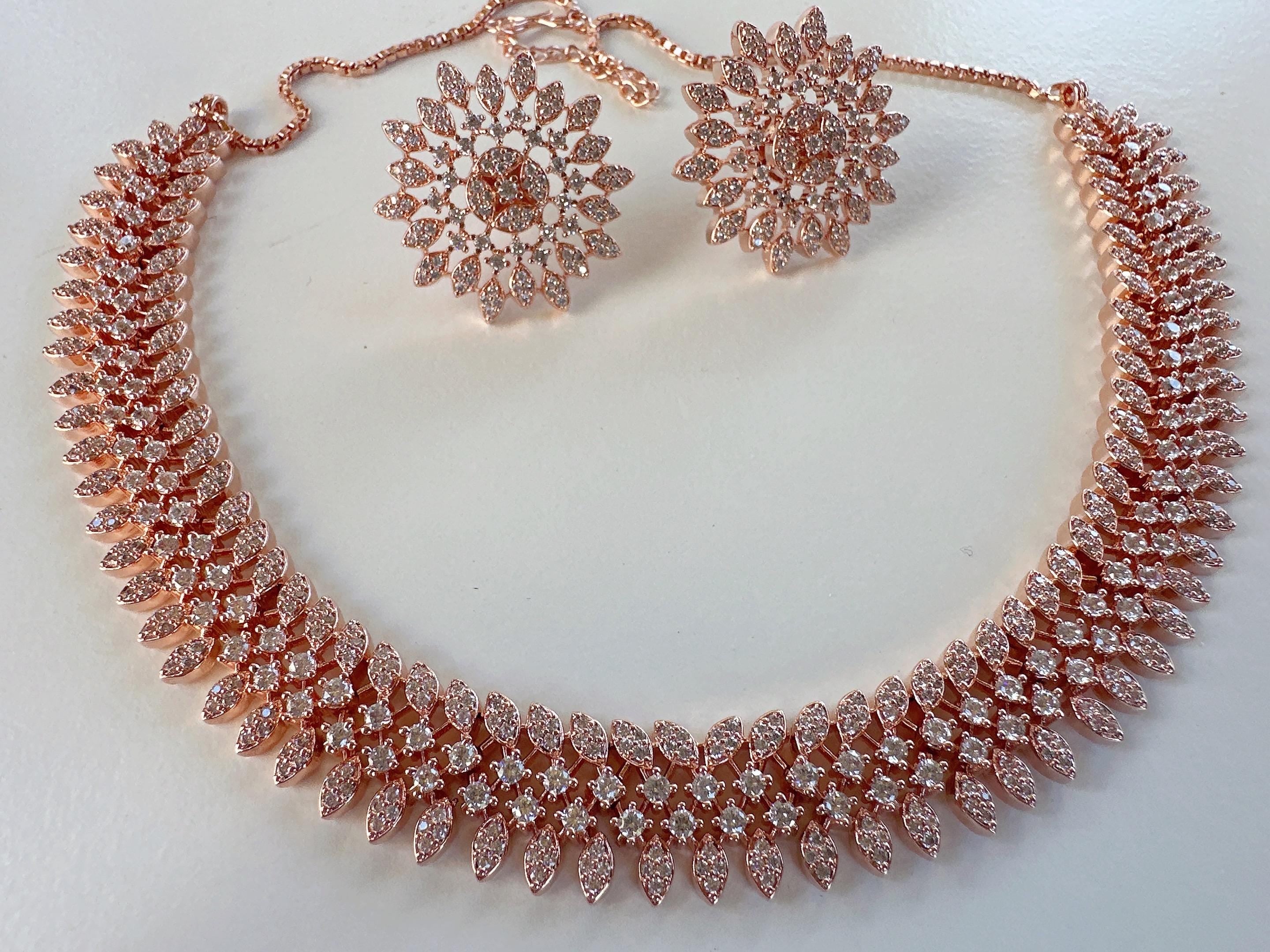Rose gold Necklace diamond choker /Indian jewelry/ CZ Choker/Bridal choker/ Indian Necklace/2 Tone diamond choker/Gifts for Her