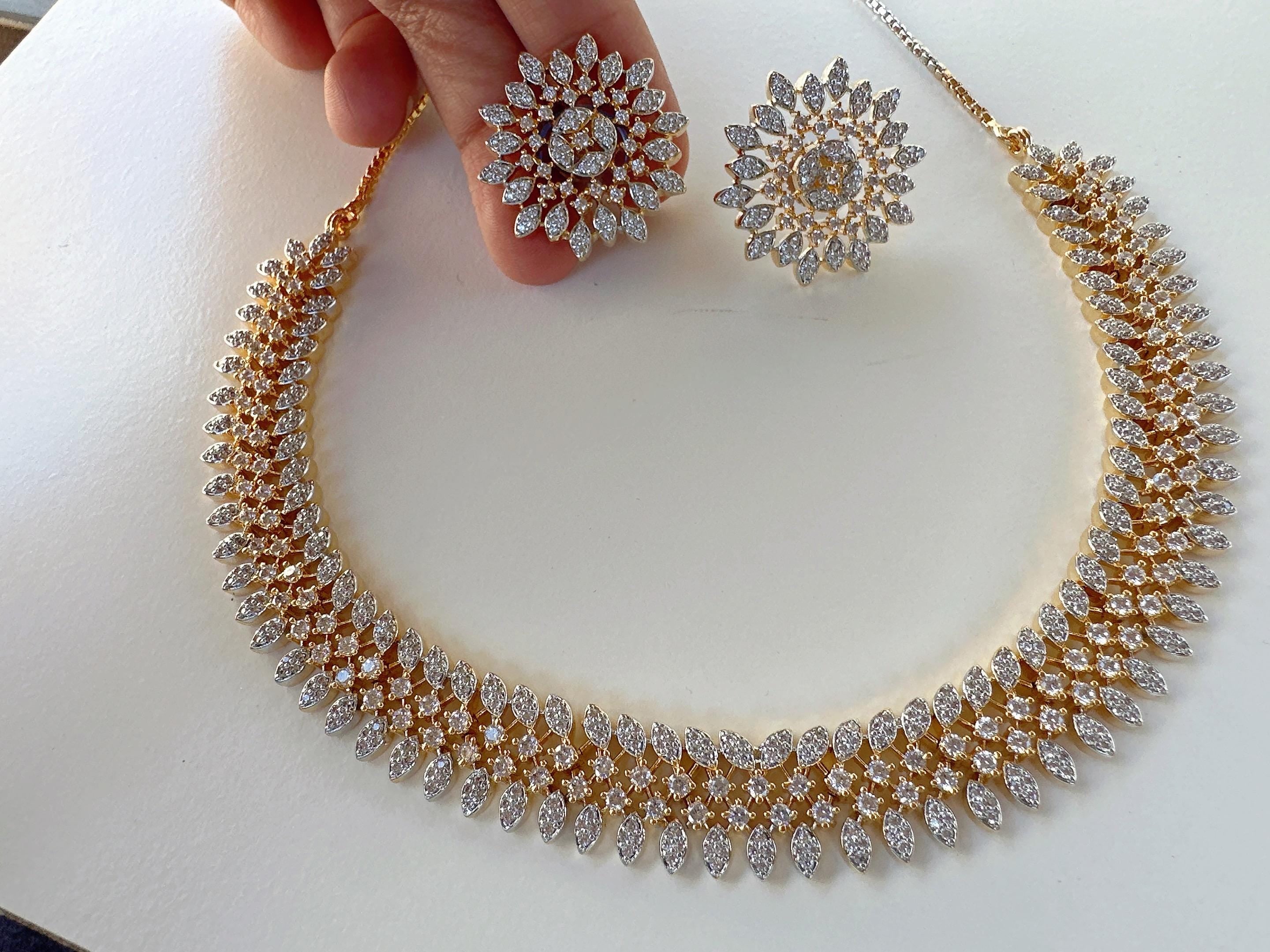 Rose gold Necklace diamond choker /Indian jewelry/ CZ Choker/Bridal choker/ Indian Necklace/2 Tone diamond choker/Gifts for Her