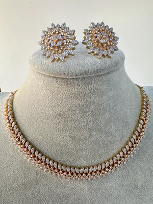 Rose gold Necklace diamond choker /Indian jewelry/ CZ Choker/Bridal choker/ Indian Necklace/2 Tone diamond choker/Gifts for Her