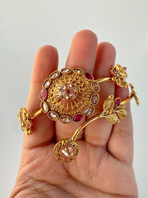Ruby Green Baju bandh/Indian wedding jewelry/Vanki/ Armlet/ Indian Jewelry/Antique Kundan Ruby green Polki Baju Band/Antique Bajuband