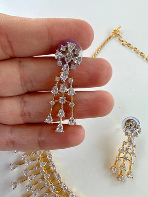 Rain Diamond Necklace gold /Indian jewelry/ CZ Choker/Bridal choker/Diamond choker/ Indian Necklace/2 tone diamond choker