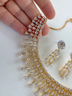 Rain Diamond Necklace gold /Indian jewelry/ CZ Choker/Bridal choker/Diamond choker/ Indian Necklace/2 tone diamond choker