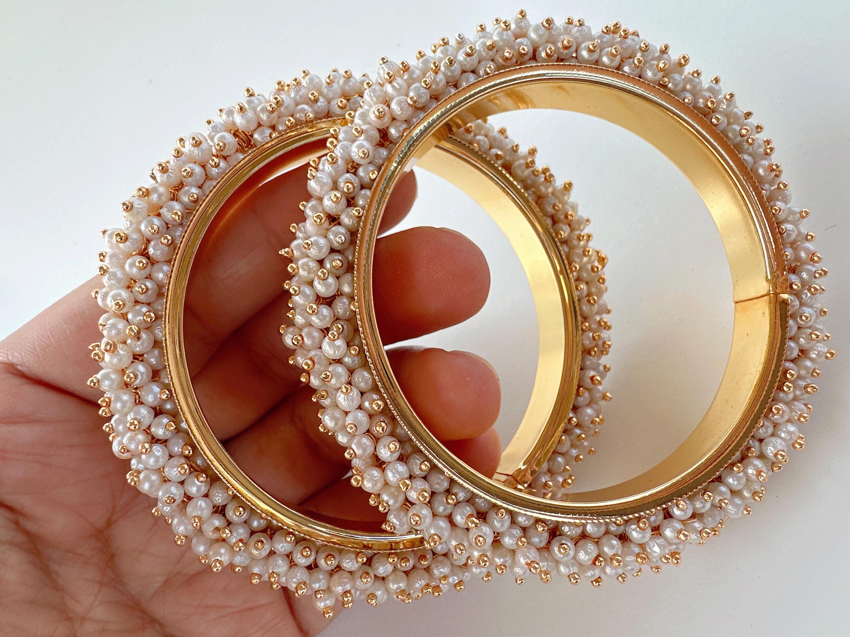 Mix Match Pearls bangles pair/Gold Plating Gold Pearl Bangle Set/ Indian Bangles/ Pakistani jewelry/ Indian jewelry/ Pearl Kada