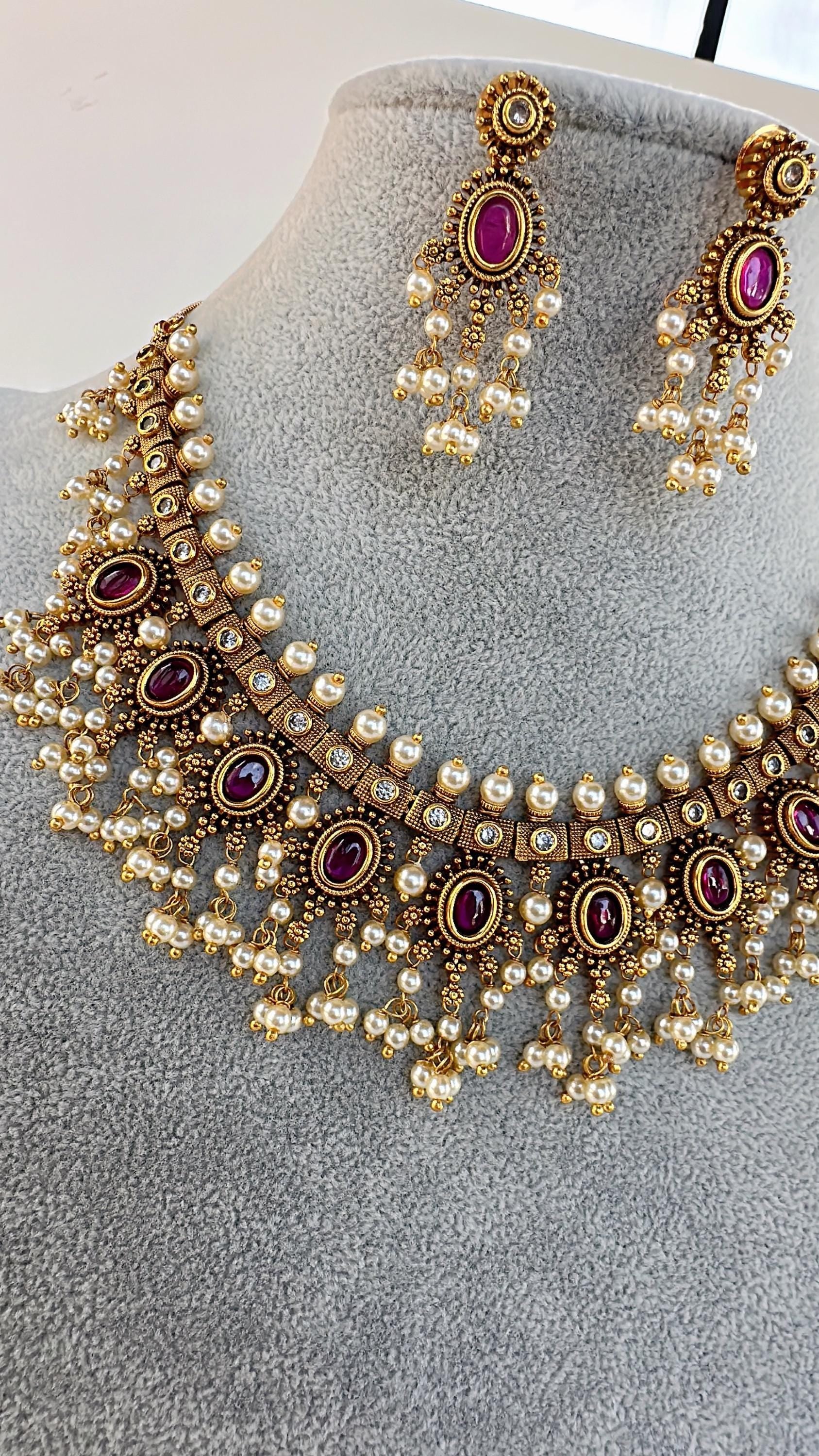 Ruby Choker Necklace /Indian Choker /Guttapusalu necklace /Temple jewelry/South Indian jewelry/Indian Wedding jewelry