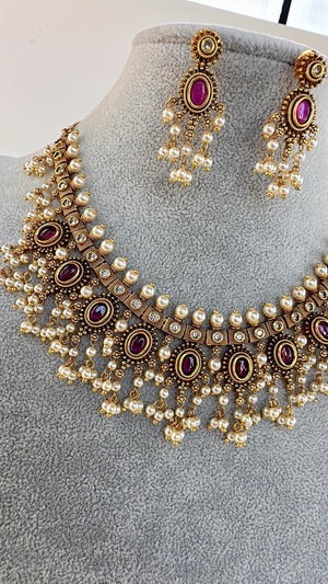 Ruby Choker Necklace /Indian Choker /Guttapusalu necklace /Temple jewelry/South Indian jewelry/Indian Wedding jewelry