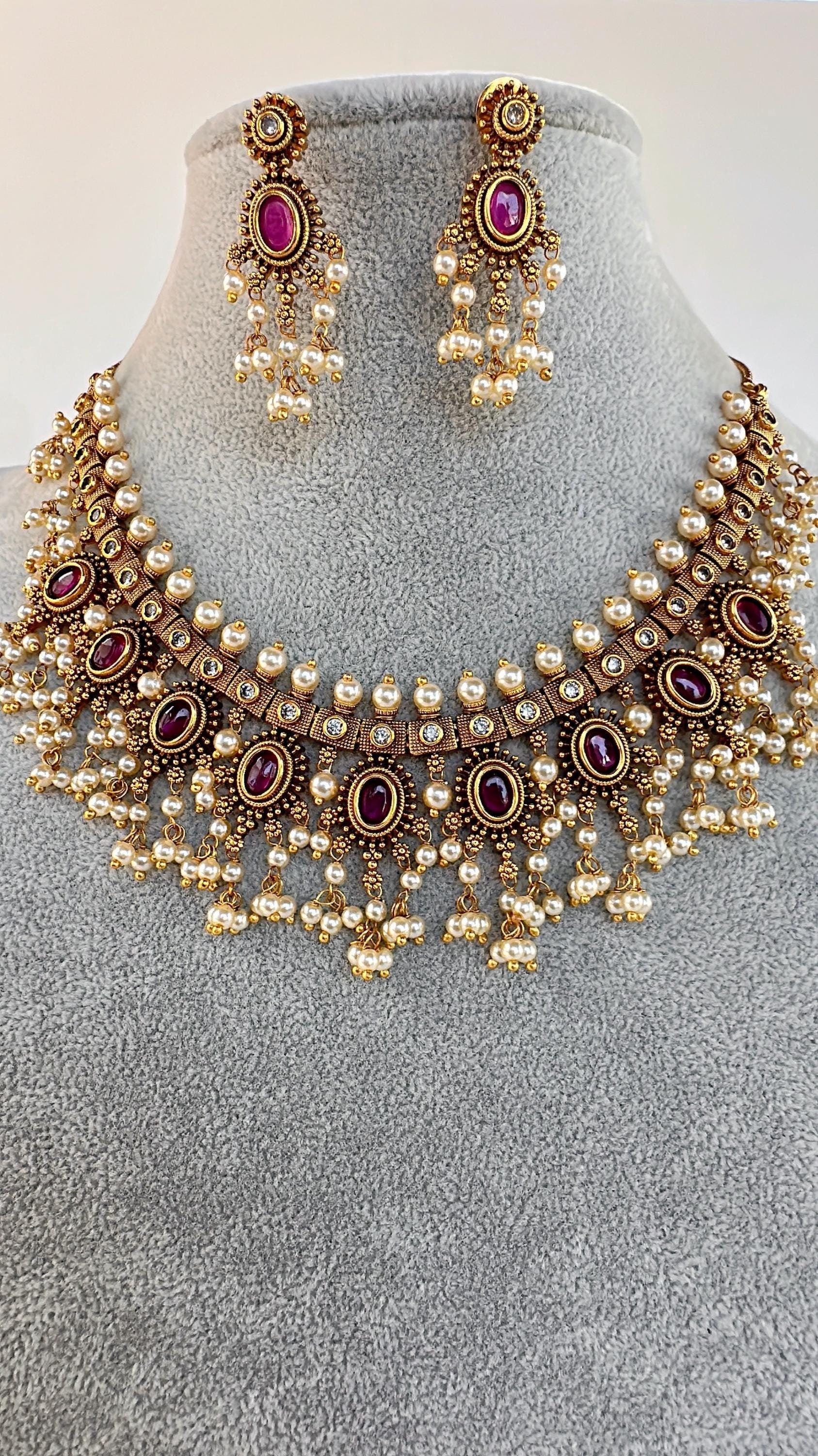 Ruby Choker Necklace /Indian Choker /Guttapusalu necklace /Temple jewelry/South Indian jewelry/Indian Wedding jewelry