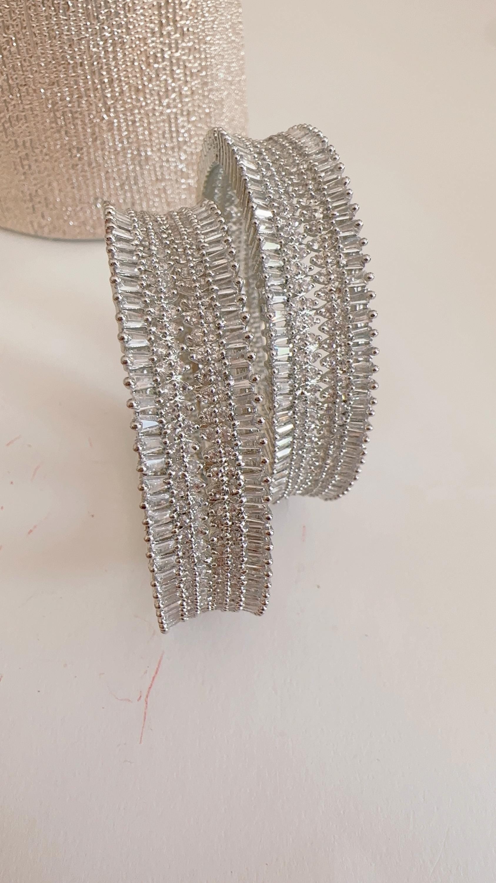 Rhodium Finish American diamond bangle/ Cz stone Silver diamond Indian bangles/Indian Jewelry /bridal jewelry/Cubic zirconia bangles Kada