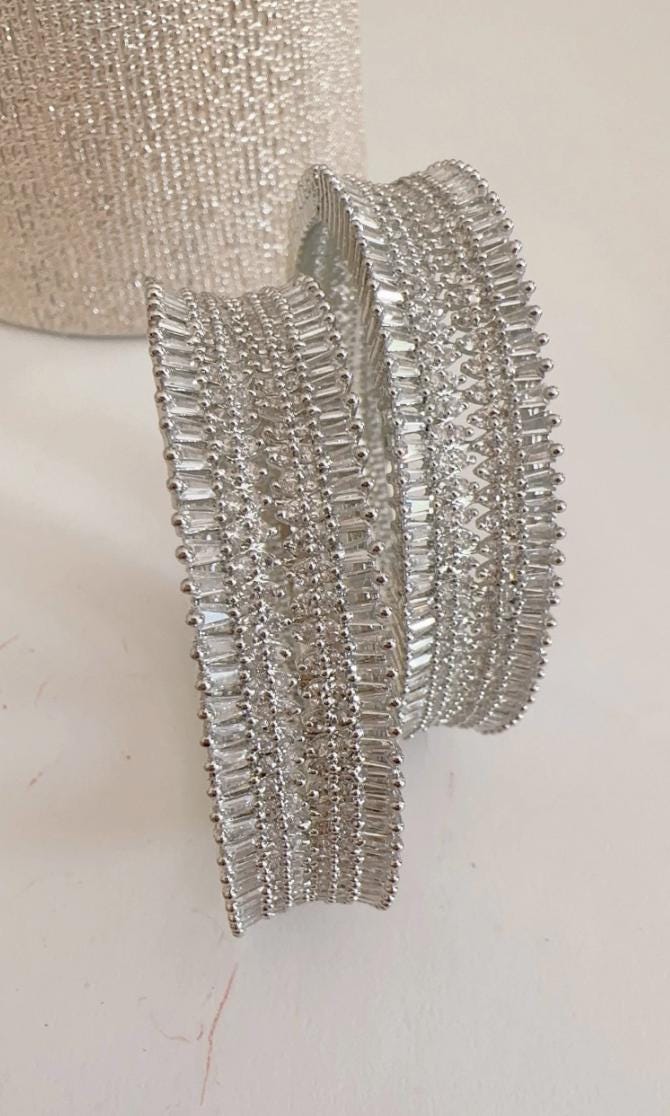 Rhodium Finish American diamond bangle/ Cz stone Silver diamond Indian bangles/Indian Jewelry /bridal jewelry/Cubic zirconia bangles Kada