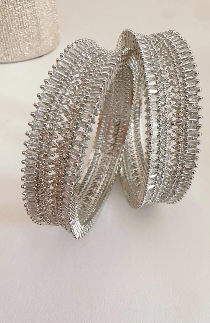 Rhodium Finish American diamond bangle/ Cz stone Silver diamond Indian bangles/Indian Jewelry /bridal jewelry/Cubic zirconia bangles Kada