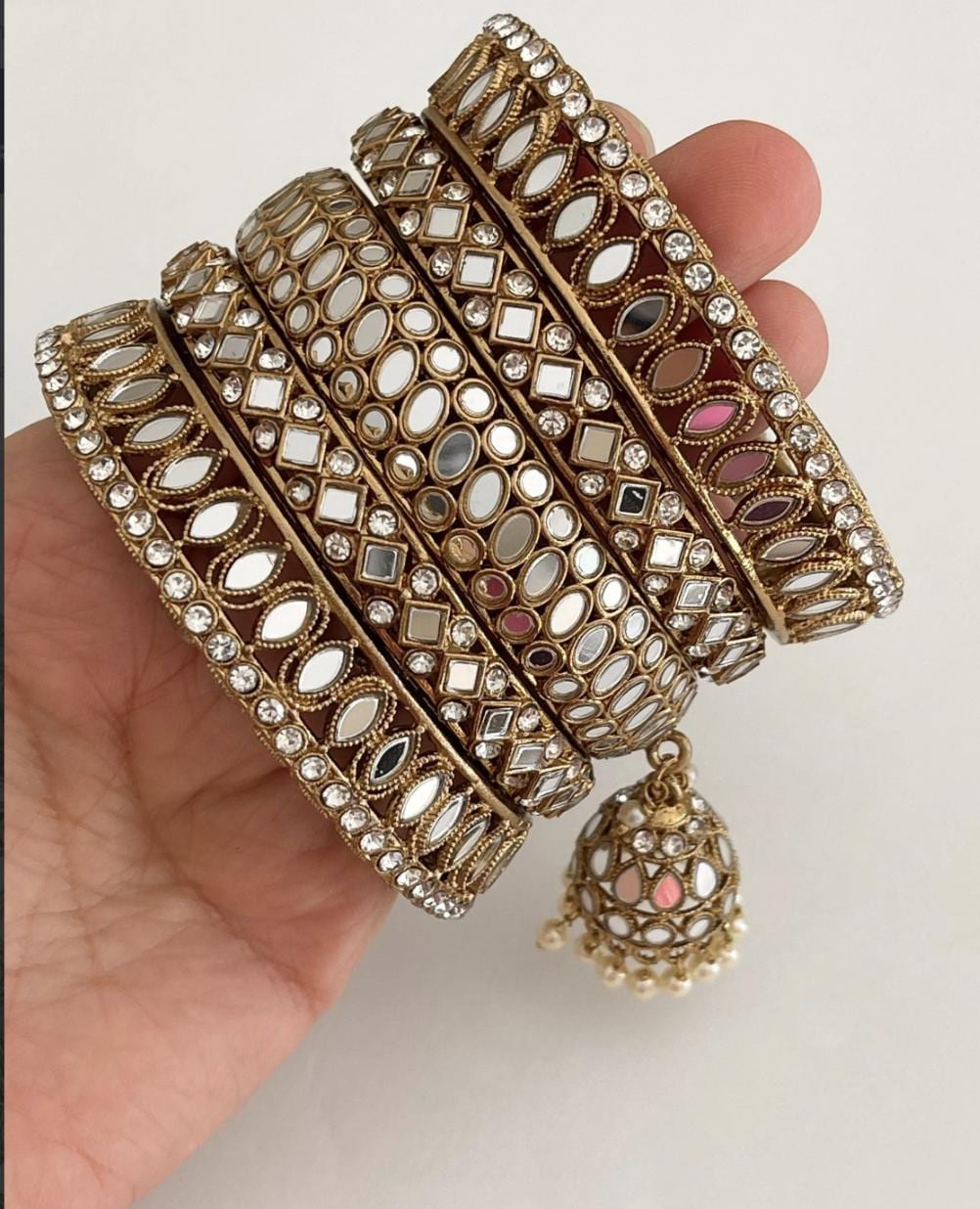 Punjabi Mirror chuda bangles set/Punjabi Mirror jhumka bangles set/Kangans/Statement bangles/Indian jewelry/wedding jewelry/