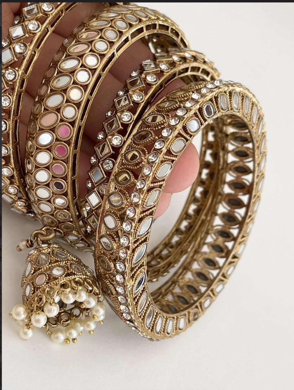 Punjabi Mirror chuda bangles set/Punjabi Mirror jhumka bangles set/Kangans/Statement bangles/Indian jewelry/wedding jewelry/