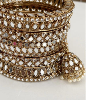 Punjabi Mirror chuda bangles set/Punjabi Mirror jhumka bangles set/Kangans/Statement bangles/Indian jewelry/wedding jewelry/