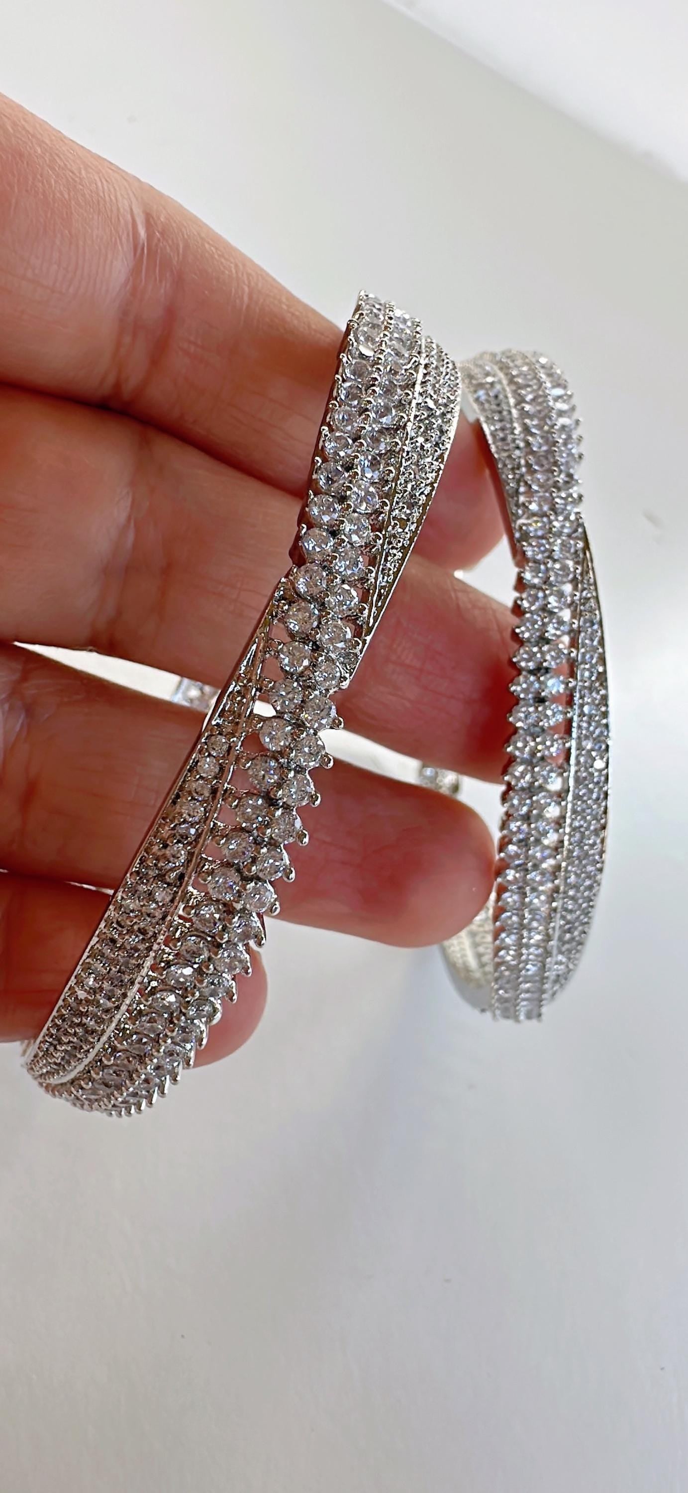 Rhodium Silver American diamond bangle/ /American diamond bangles /Indian bangles/Indian Jewelry (AD) cubic zirconia bangles
