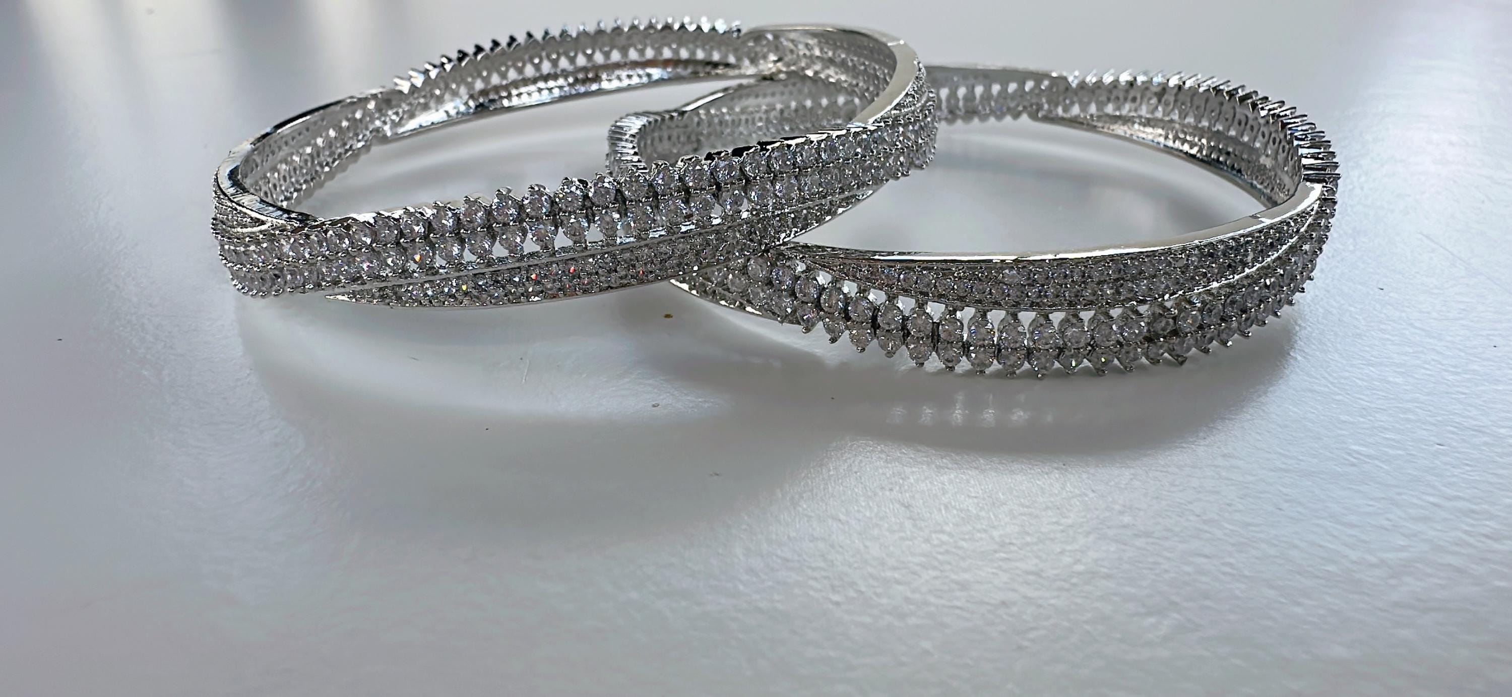 Rhodium Silver American diamond bangle/ /American diamond bangles /Indian bangles/Indian Jewelry (AD) cubic zirconia bangles