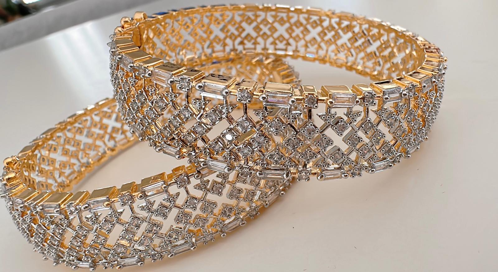 2 Tone gold American diamond bangle/ Cz stone 2 tone gold kada / Indian bangles/Indian Jewelry /bridal jewelry/Diamond bracelet