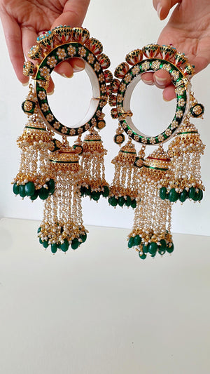 Restocked Bridal Rajwadi Kada with kalira jhumka / Sangeet Kada/ Emerald Rajwadi Kada /Indian Wedding jewelry/Baby Shower bridal bangles